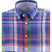 Fynch Hatton Mens Big Size Linen Check Button Down Collar Short Sleeve Shirt