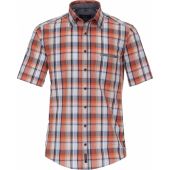 Casa Moda Mens Big Size Seersucker Check Casual Fit Cotton Short Sleeve Shirt With Breast Pocket
