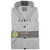 Olymp Mens Big Size Comfort Fit Egyptian Cotton Check Button Down Collar Short Sleeve Shirt With Breast Pocket
