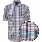 Fynch Hatton Mens Big Size Supersoft Cotton Check Button Down Collar Short Sleeve Shirt Blue