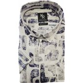 Kings Road Mens Big Size Button Down Collar Patch Print Casual Short Sleeve Shirt