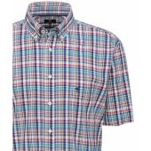 Fynch Hatton Mens Big Size Supersoft Cotton Check Button Down Collar Short Sleeve Shirt Blue
