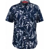 D555 Mens Big Size Button Down Collar Cotton Leaf Print Short Sleeve Casual Shirt With Breast Pocket