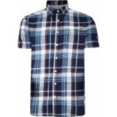 Peter Gribby Mens Big Size Cotton Casual Twill Check Short Sleeve Shirt