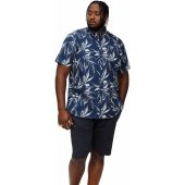 D555 Mens Big Size Button Down Collar Cotton Leaf Print Short Sleeve Casual Shirt With Breast Pocket