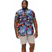 D555 Mens Big Size Button Down Collar Colour Flower Print Casual Cotton Short Sleeve Shirt With Breast Pocket