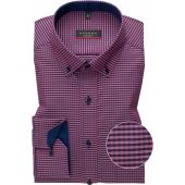 Eterna Mens Big Size Long Sleeve Formal Comfort Fit Poplin Red and Blue Checked Shirt