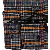 Kings Road Mens Big Size Cotton Check Button Down Collar Casual Long Sleeve Shirt With Breast Pocket