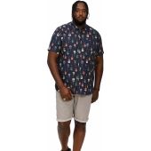 D555 Mens Big Size Guitar Print Button Down Collar Casual Short Sleeve Shirt With Breast Pocket