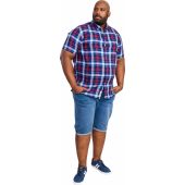 Duke Mens Big Size Woven Check Button Down Collar Casual Short Sleeve Shirt With Breast Pocket