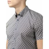 Ben Sherman Mens Big Size Block Geo Print Cotton Button Down Collar Short Sleeve Casual Shirt