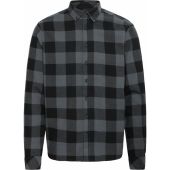 Blend Mens Big Size Brush Cotton Check Button Down Collar Casual Long Sleeve Shirt