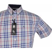 Kings Road Mens Big Size Check Button Down Collar Cotton Casual Short Sleeve Shirt