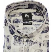 Kings Road Mens Big Size Button Down Collar Patch Print Casual Short Sleeve Shirt