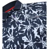 D555 Mens Big Size Flower Print Contrast Collar Cotton Polo