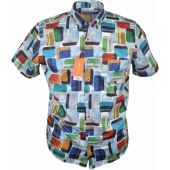 Dario Beltran Mens Big Size Abstract Print Button Down Collar Cotton Casual Short Sleeve Shirt With Breast Pocket
