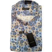 Eterna Mens Big Size Cotton Comfort Fit Button Down Collar Circle Pattern Print Long Sleeve Formal Shirt