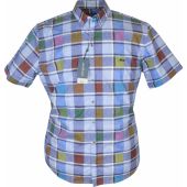 Dario Beltran Mens Big Size Multi Colour Check Cotton Button Down Collar Short Sleeve Shirt