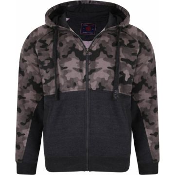 Kam Mens Big Size Camouflage Panel Zip Front Hoodie