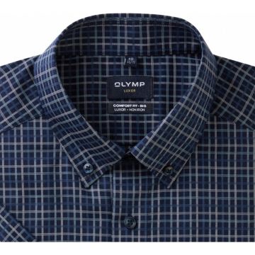 Olymp Mens Big Size Comfort Fit Check Button Down Collar Casual Short Sleeve Shirt