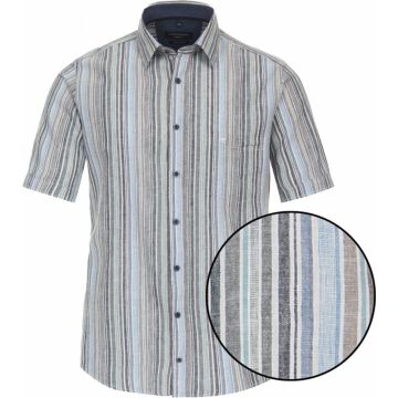 Casa Moda Mens Big Size Linen Blend Casual Short Sleeve Stripe Shirt