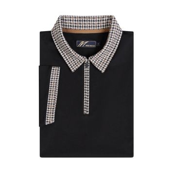 Mish Mash Mens Big Size Fashion Zip Polo With Dogtooth Contrast Collar And Cuff