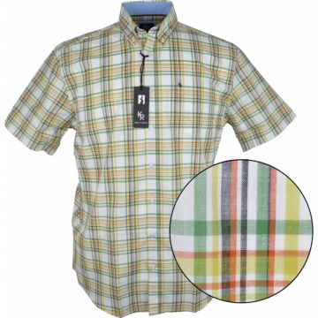 Kings Road Mens Big Size Check Button Down Collar Cotton Casual Short Sleeve Shirt