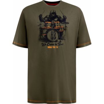 D555 Mens Big Size Monkey Drummer Print Crew Neck T Shirt