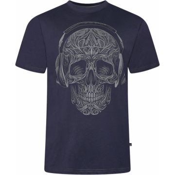 Kam Mens Big Size Skull With Headphones Print Crew Neck T Shirt