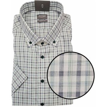 Olymp Mens Big Size Comfort Fit Egyptian Cotton Check Button Down Collar Short Sleeve Shirt With Breast Pocket
