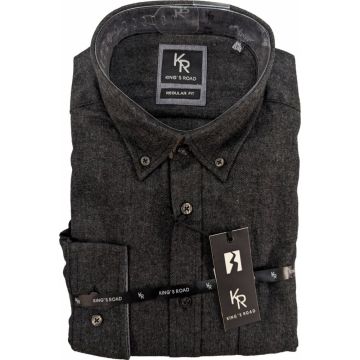 Kings Road Mens Big Size Plain Brushed Cotton Button Down Collar Cotton Casual Long Sleeve Shirt With Breast Pocket
