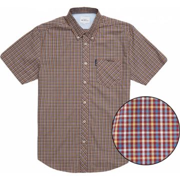 Ben Sherman Mens Big Size Mini Gingham Check Button Down Collar Cotton Short Sleeve Shirt