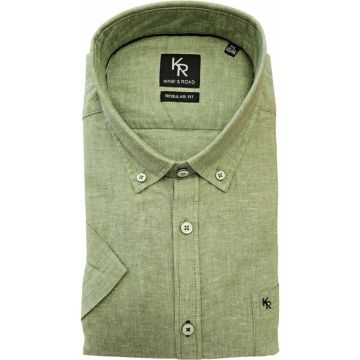 Kings Road Mens Big Size Plain Linen Mix Button Down Collar Casual Short Sleeve Shirt