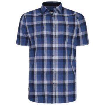 Peter Gribby Mens Big Size Linen Check Short Sleeve Shirt Indigo