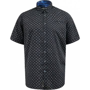 D555 Mens Big Size Short Sleeve Ao Print Shirt With Hidden Button Down Collar & Pocket