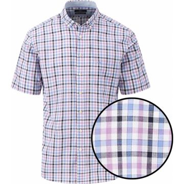 Fynch Hatton Mens Big Size Comfort Fit Super Fine Cotton Casual Button Down Collar Short Sleeve Shirt With Breast Pocket