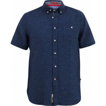 D555 Mens Big Size Linen Mix Mini Check Button Down Collar Casual Short Sleeve Shirt With Breast Pocket