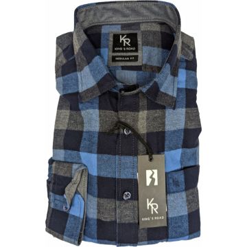 Kings Road Mens Big Size Brushed Cotton Check Casual Long Sleeve Shirt