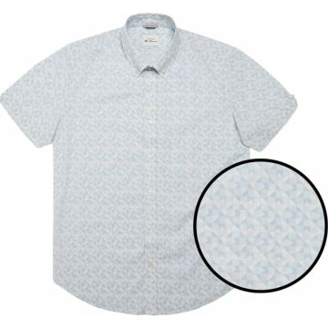 Ben Sherman Mens Big Size Optic Geo Print Button Down Collar Casual Short Sleeve Shirt