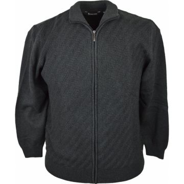 Kings Road Mens Big Size Herringbone Pattern Full Zip Cotton Cardigan