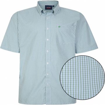 Espionage Mens Big Size Button Down Collar Check Short Sleeve Shirt With Breast Pocket