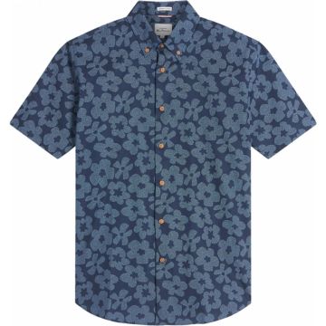 Ben Sherman Mens Big Size Stipple Floral Print Butto Down Casual Short Sleeve Shirt