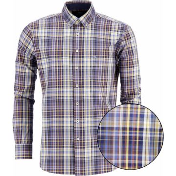 Fynch Hatton Mens Big Size Button Down Cotton Check Casual Long Sleeve Shirt