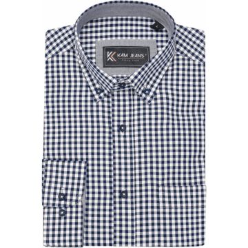 Kam Mens Big Size Gingham Check Oxford Button Down Long Sleeve Casual Shirt