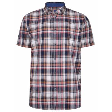 Peter Gribby Mens Big Size Linen Check Button Down Collar Short Sleeve Shirt Coral