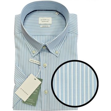 Eterna Mens Big Size Thin Stripe Comfort Fit Button Down Collar Casual Short Sleeve Shirt With Breast Pocket