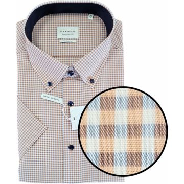 Eterna Mens Big Size Comfort Fit Button Down Collar Gingham Check Short Sleeve Shirt