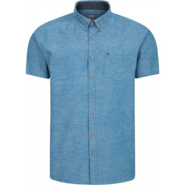 Peter Gribby Mens Big Size Cotton Linen Button Down Collar Casual Short Sleeve Shirt With Breast Pocket