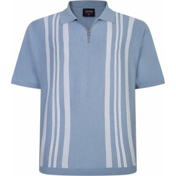 Espionage Mens Big Size Short Sleeve Striped Knitted Polo With Zip Neck And Rib Hemline