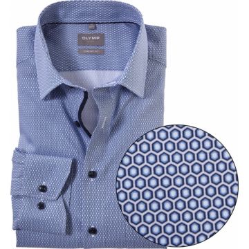 Olymp Mens Big Size Hexagon Print Egyptian Cotton Formal Long Sleeve Shirt